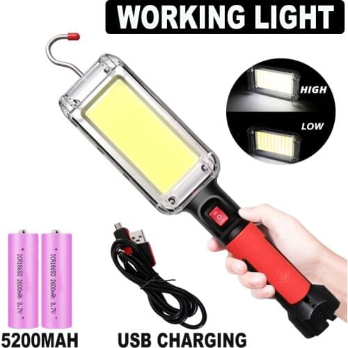 Portable Magnetic Lantern LED Work Light Hook Camping COB Lamp Waterproof Flashlight USB Rechargeable Torch by 18650 Batteries