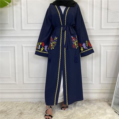Ramadan Eid Embroidery Abaya Kimono Dubai Kaftan Muslim Cardigan Abayas Women Casual Robe Femme Caftan Islam Clothes