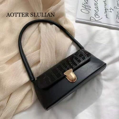 Luxury Crocodile Pattern Handbag Baguette Bag Simple Candy Color Girl Vintage Underarm Bag Buckles Design Messenger Shoulder Bag