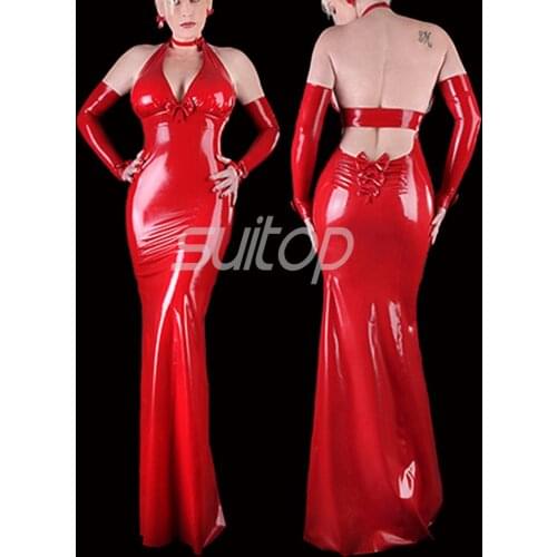 Latex Rubber mermaid Dress sexy club long dresses longuette red color eveningwear evening clothes