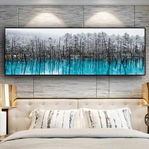 Nordic Snow Forest Abstract Oil Painting on Canvas Scandinavian Posters and Prints Cuadros Wall Art Picture for Living Room