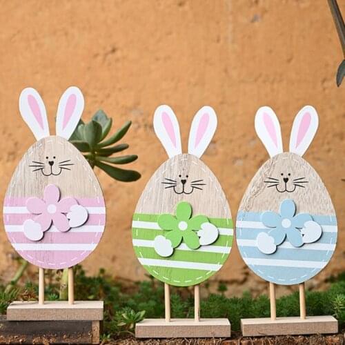 Funny Wooden Easter Egg Shaped Rabbit Bunny Stand DIY Ornament Art Craft for Tabletops Office Home Party Decoration Gift