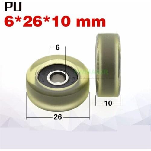 1pcs 6*26*10mm 626 rubber wheel, bearing soft rubber PU pulley/rolling guide wheel/flat wheel, drawer wheel , mute