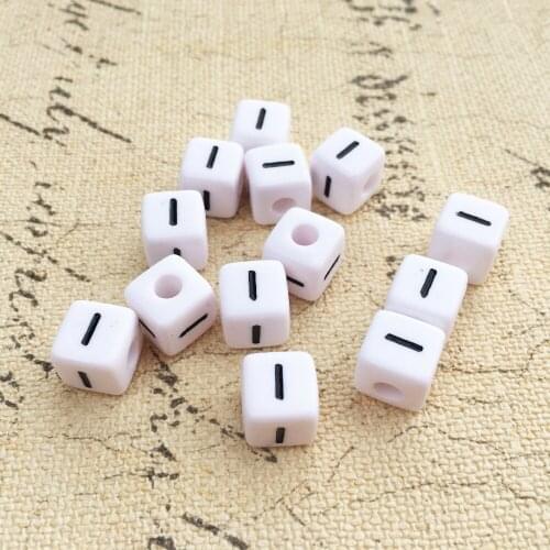 100PCS/Lot 10*10MM Cube Acrylic Letter Beads White with Black Single Initial I Printing Plastic Square Alphabet Beads