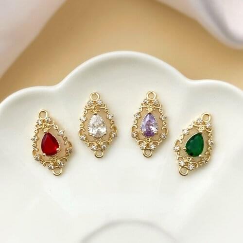 18K gold-covered retro high-quality palace style drop-shaped double hanging connection DIY earrings bracelet material