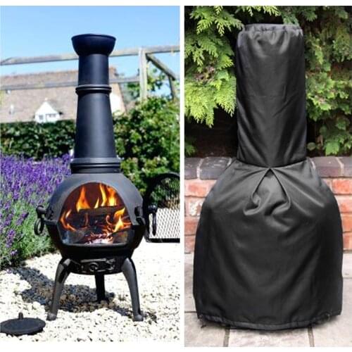 190T Black Chiminea Cover Waterproof Protective Chimney Fire Pit Heater Cover Weatherproof for Veranda Outdoor Garden122*21*61CM