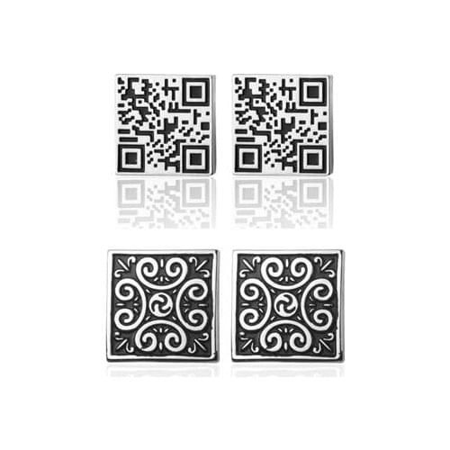 20pairs/lot Black Enamel Cufflinks Creative QR Code Cuff links Vintage Retro Flower Pattern Cufflink Mens Jewelry Wholesale