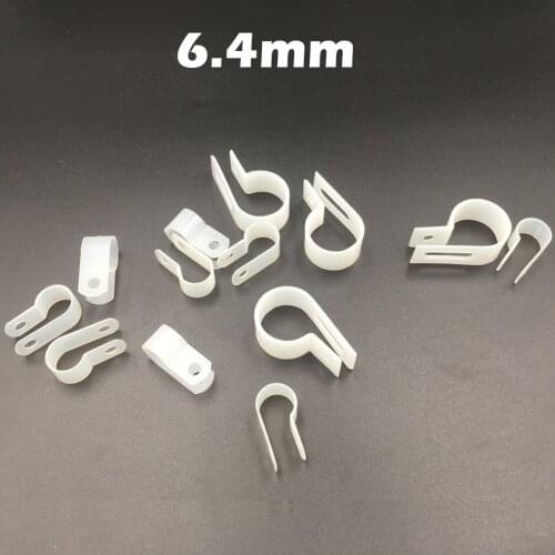 500pcs 6.4mm White Plastic Wire Hose Tubing Fanstening R-Type Line Card Fixed Cable Tie Mount Organizer Holder R Clip Clamp