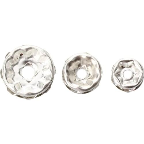 75pcs Silver bead spacer plate and rhinestone DIY Deco Necklace Jewelry 6 + 8 + 10mm