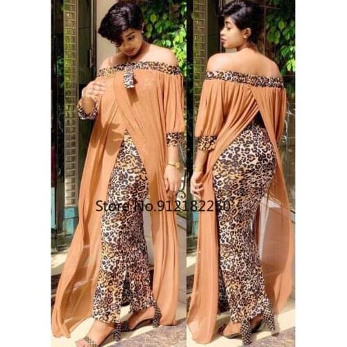 African Long Maxi Dress Womens Leopard Slash Neck Off The Shoulder Backless Daily Evening Party Dress African Dresses For Women
