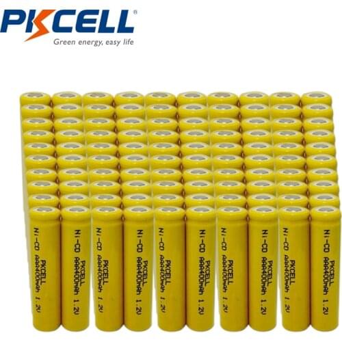 Wholesale Lot 100pcs AAA Rechargeable Batteries PKCELL NiCd 400mAh 1.2V 3A Battery Flat Top