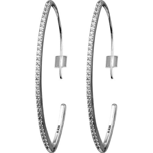 Authentic 925 Sterling Silver Clear CZ Oval Sparkling Hoop Earrings for Women Wedding Earings Fashion Jewelry Ear Brincos
