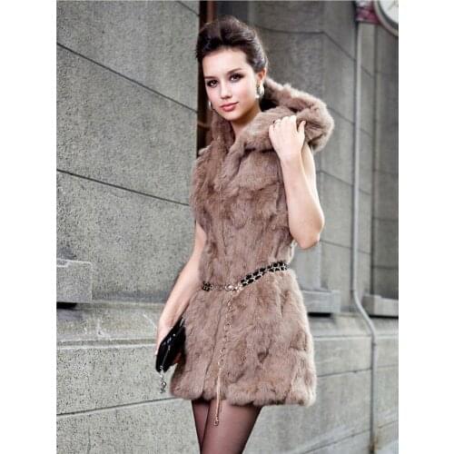 Free shipping Fur vest womans rabbit fur vest long big yards vest rabbit fur jacket with hood Vest customized