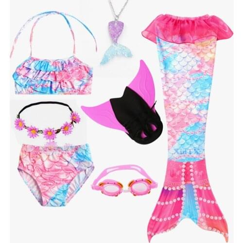 Kids Mermaid Tail Swimsuit Cosplay Costume Can Add Monofin Girls Swimming Bating Suit Mermaid Costume Princess Dress