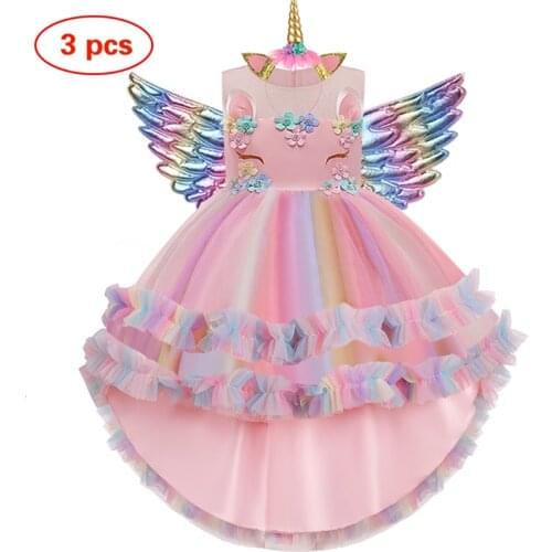Kids Unicorn Dress for Girls Embroidery Flower Ball Gown Baby Girl Princess Dresses Halloween Unicorn Costumes Children Clothing