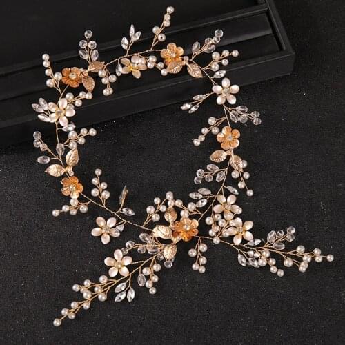 Long Flower Luxury Bridal Headbands Gold Silver Color Pearl Crystal Hair Vines Handmade Wedding Hair Accessories Women Jewellery