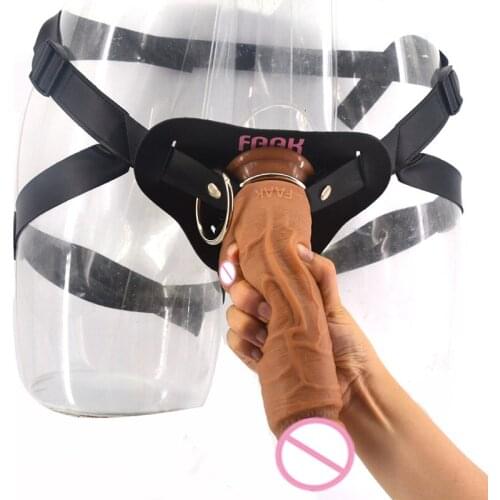 FAAK Long Simulation Huge Strapon Big Realistic Dildo Strap on Penis Removable Huge Dick Sex Toy for Women Sex Shop Dildo Grande