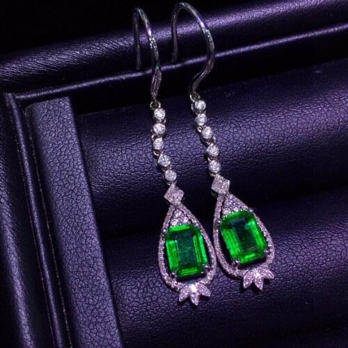 E320 18K Gold AU750 Colombia Origin Green Emerald 2.4ct Diamonds Female Drop Earrings for Women Fine Earrings