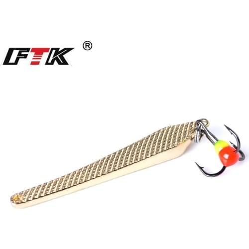 FTK 1PC Spoon Ice Fishing Lure 6g 55mm Silver Gold Metal Fishing Bait Spinner Bait Treble Hook 10# Hard lures Bass Fishing Lure