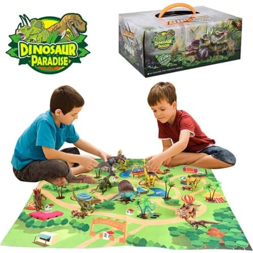 Dinosaur Toy Figure w/ Activity Play Mat & Trees Realistic Dinosaur Playset