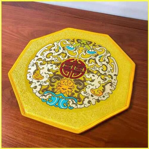 Custom Chinese Anti-slip Waterproof Octagonal Placemats High precision Silk Satin Tableware Vase Bowl Plate Pads Table Mats