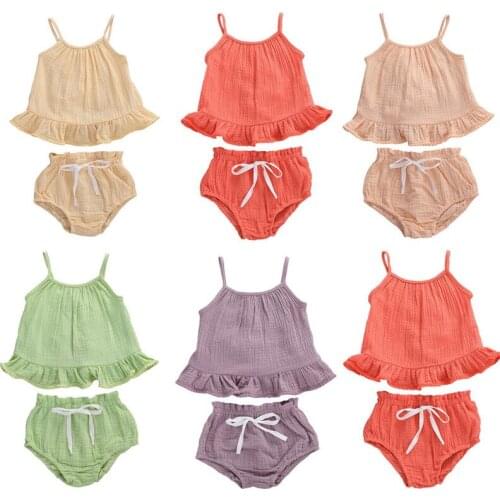 5 Colors Summer Newborn Infant Baby Girls Boys Clothes Sets Solid Sleeveless Vest Tops+Shorts Outfits 0-24M