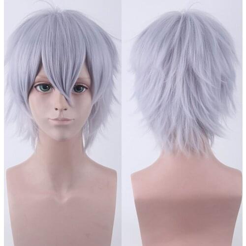 Short Fluffy Layered Silver Universal Heat Resistant Synthetic Hair Bangs Cosplay Wig + Wig Cap