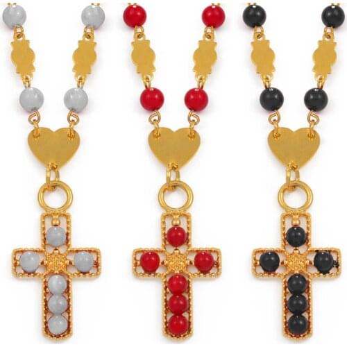 Anniyo Marshall Islands Cross Pendant Small Gray Simulated-Pearl Ball Beads Necklaces Jewelry Micronesia Guam Jewellery #159006