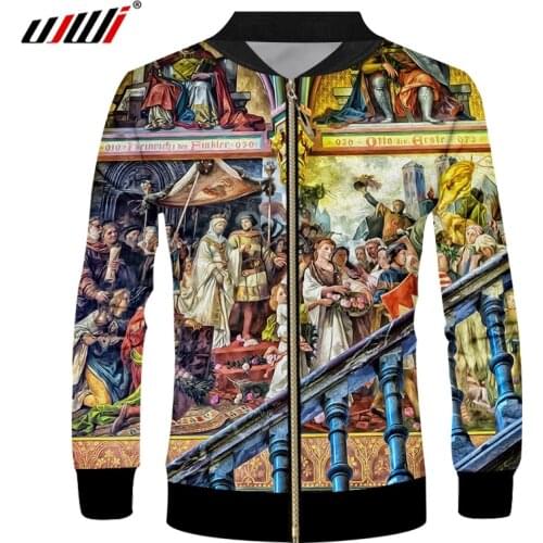UJWI Man New Slim Zip Jacket 3D Printed Luxurious church Windbreaker Casual Big Size Garment Unisex Autumn Coat