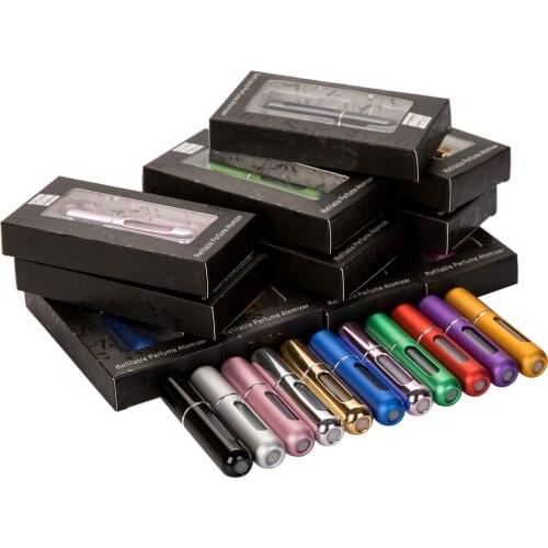 10pcs 5ml Mini Refillable Perfume Spray Bottle with Box Aluminum Spray Atomizer Perfume Bottle with Package Box for Travel Gifts