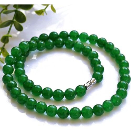 Fashion Jewelry 8MM Beaed Green Chalcedony Natural Stone Pendant Necklace For Women Jewelry Size Length 50cm