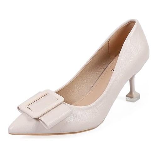 2019 new Temperament elegant pearl high heels white thick with single shoes middle hollow fashion simple womens shoes U14-01