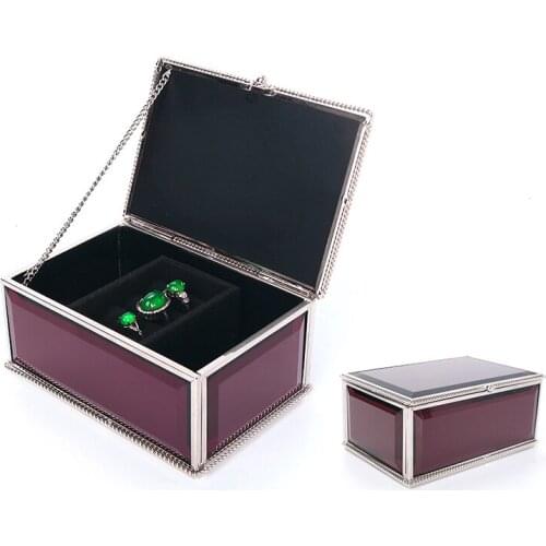 New Purple Mirror Jewelry Ring Display Packaging Box Women Earring Pendent Jewellery Organizer Showing For Lover Engagement Gift