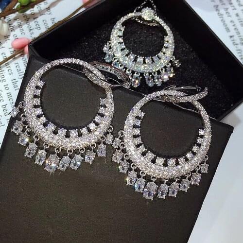 New Fashion Popular Luxury Fan Shape Full Pave Crystal Zircon Earrings Fashion Jewelry Sets for Women