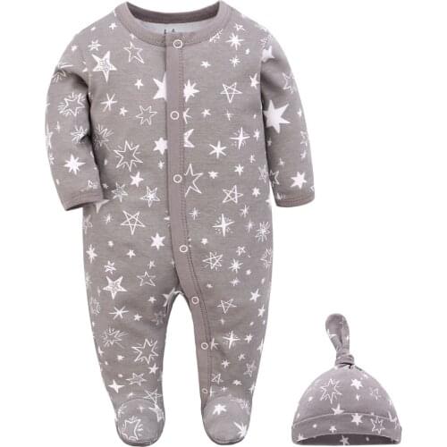 Newborn Baby Clothes Rompers Infant Toddler Bodysuit Baby Boy Girl Cotton Clothing Roupas Pajamas Sleepwear +Hat Outfits