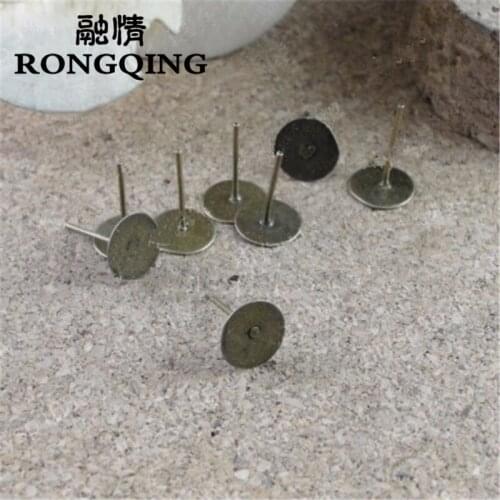 RONGQING 500pcs/lot Antique Bronze Earring Base 8mm Handmade Earring Findings Cabochon Setting