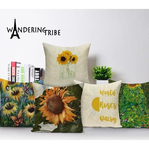 Sunset Sunflower Cushion Decorative Cover Flowers Linen Pillow Case Home Sofa Farmhouse Living Room Cushions Cover45*45Cm Cojin