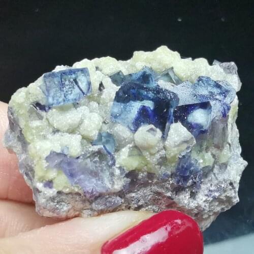 37gNatural blue purple fluorite mica symbiotic mineral specimen healing energy QUARTZ GEM home decoration collection ornament