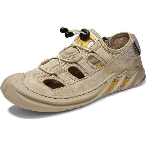 Genuine Leather Mens Sandals Summer Breathable Men Casual Shoes Non-slip Outdoor Men Beach Shoes Roman Slippers Plus Size 38-48