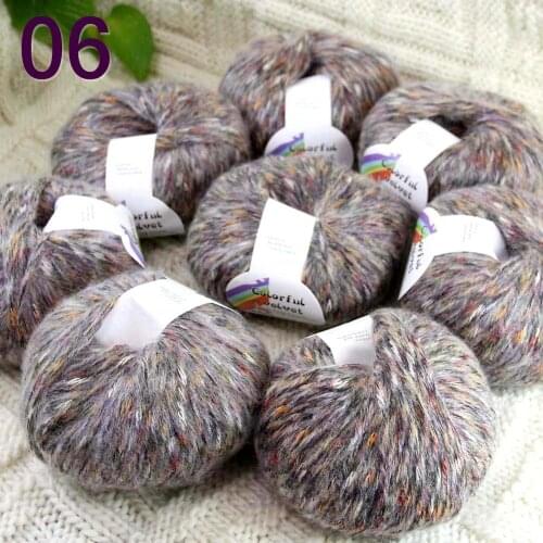 Sale of colorful wool 8ballsX50g thread camel hair color broken dyed line knitted scarf coat line mohair Colorful gray 06