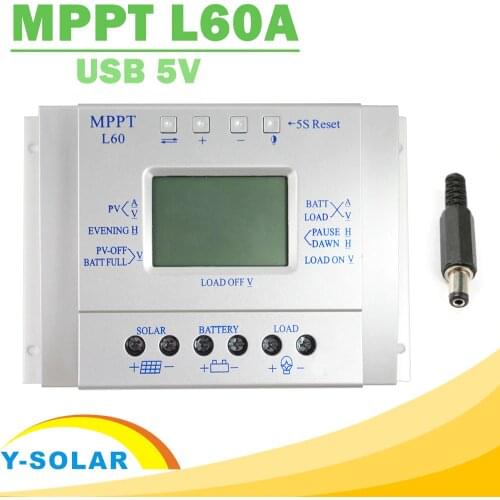 MPPT 60A Solar Charge Controller LCD Display Solar Regulator 12V 24V with Light and Timer Control Easy Settable for PV Y-SOLAR
