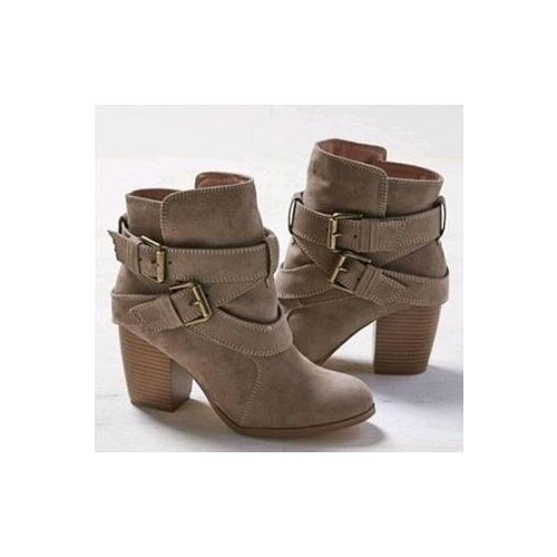 Europe Style Vintage Women High Heels Ankle Boots Buckle Rubber Casual Ladies Shoes Boots Female Chelsea Boots