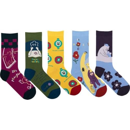 Funny Harajuku Original Pattern 5 Pairs A Lot Women Cotton Socks Sweet Cute Unisex Sock