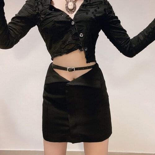 Goth Dark Gothic Punk 2021 Women Summer Mini Skirts Y2k E-girl Grunge Black High Waist Bodycon Skirt Fashion Streetwear Clothes