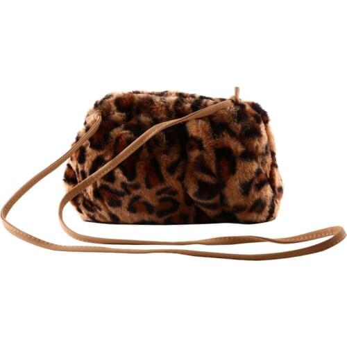 Women Fashion Plush Leopard Print Banquet Party Shoulder Bag Dumpling Handbag
