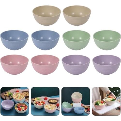 10pcs Wheat Straw Lightweight Rice Bowls (+ Blue + Beige + Green + Purple)