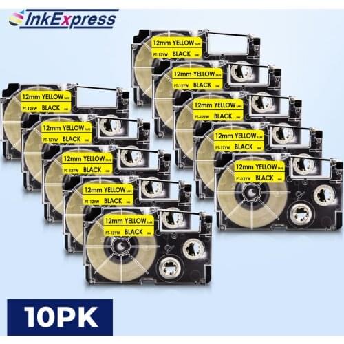 10PK 12mm XR-12YW Tape For CASIO XR-12YW XR 12YW Label Tape Black on Yellow XR12YW XR-12WE For CASIO Label Printer KL-100 KL-120