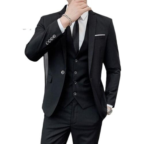 2021 (Jacket+vest+pants)Constantly stocking large-size solid color suits, one-button three-piece overalls