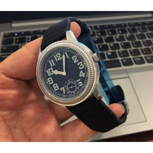 44mm NO LOGO black dial Asian 6497 17 jewels Mechanical Hand Wind movement mens watch luminous Mechanical watches 054A