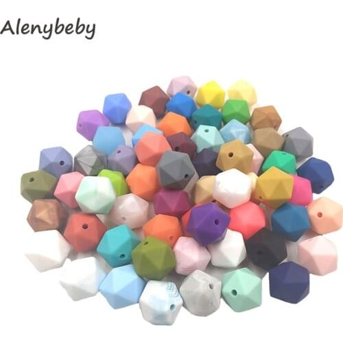 50pc 17mm Silicone Teether Beads Safe Icosahedron Shaped Candy Mix Color Teething Silicone Bead Toy BPA Free DIY Necklace Making